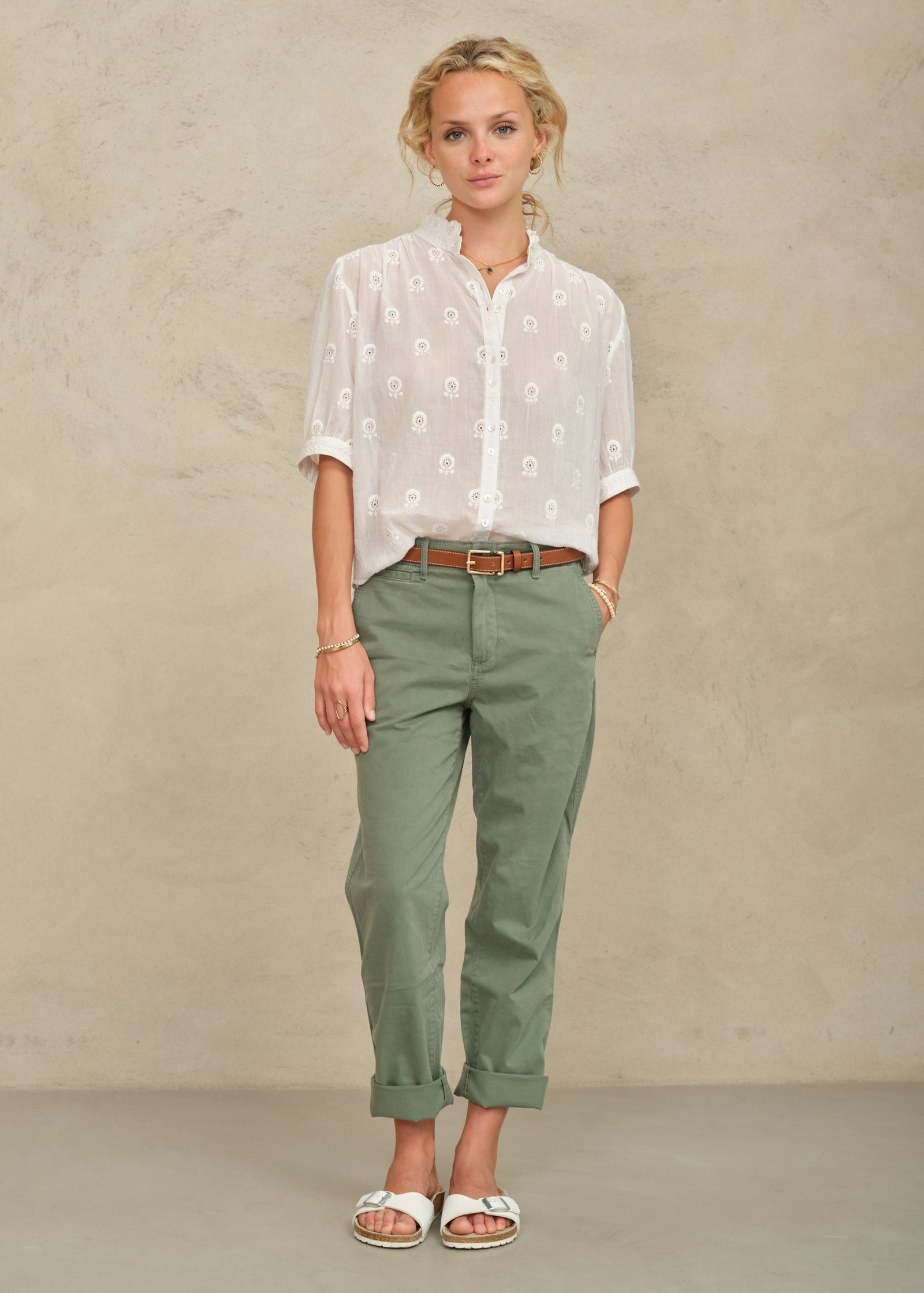 M.A.B.E. Frani Embroidered Short Sleeve Top