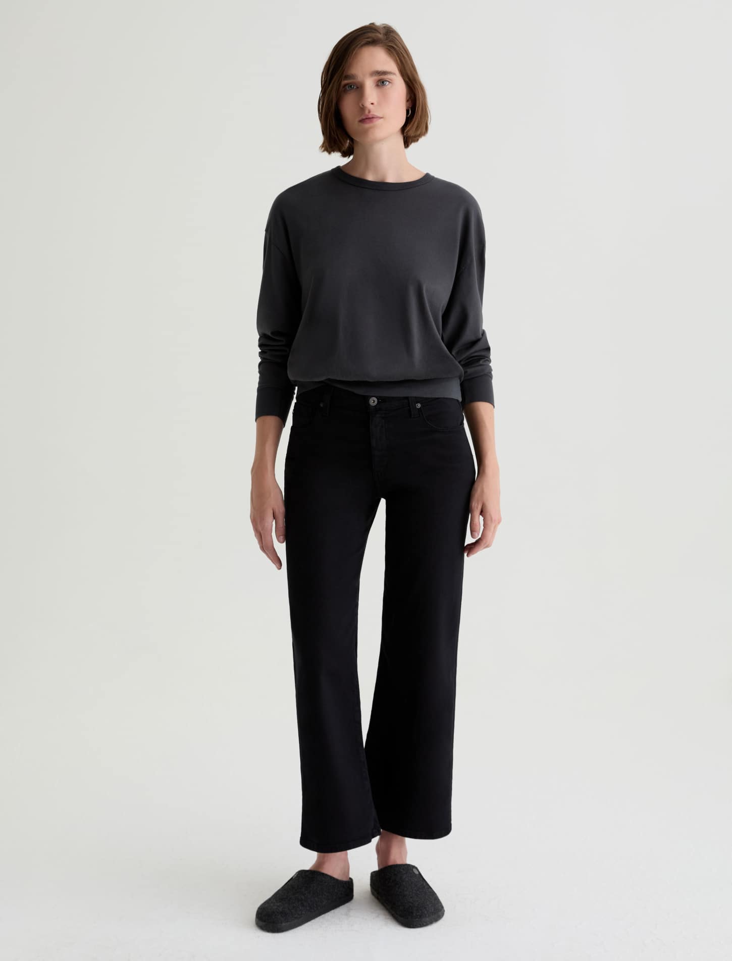 AG Saige Wide Leg Crop Jean in Super Black