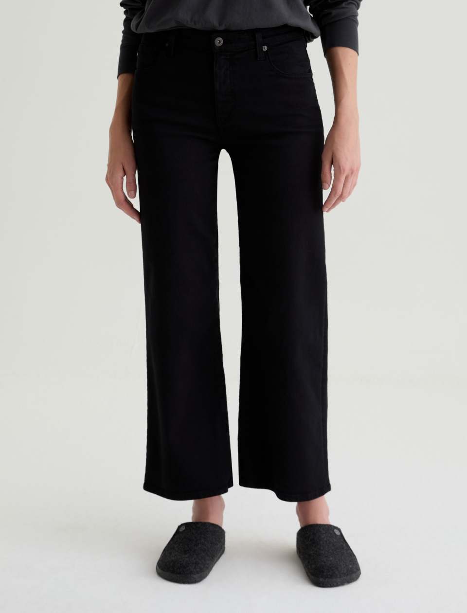 AG Saige Wide Leg Crop Jean in Super Black