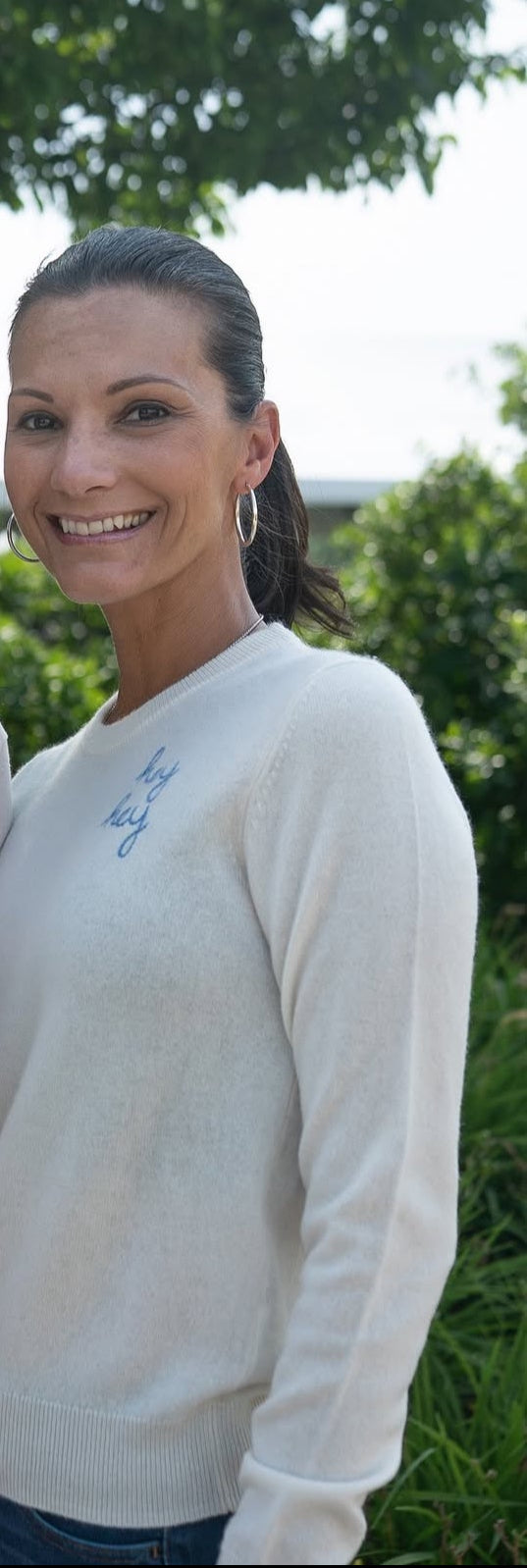 Lingua Franca "Hey Hey" Cashmere Crewneck