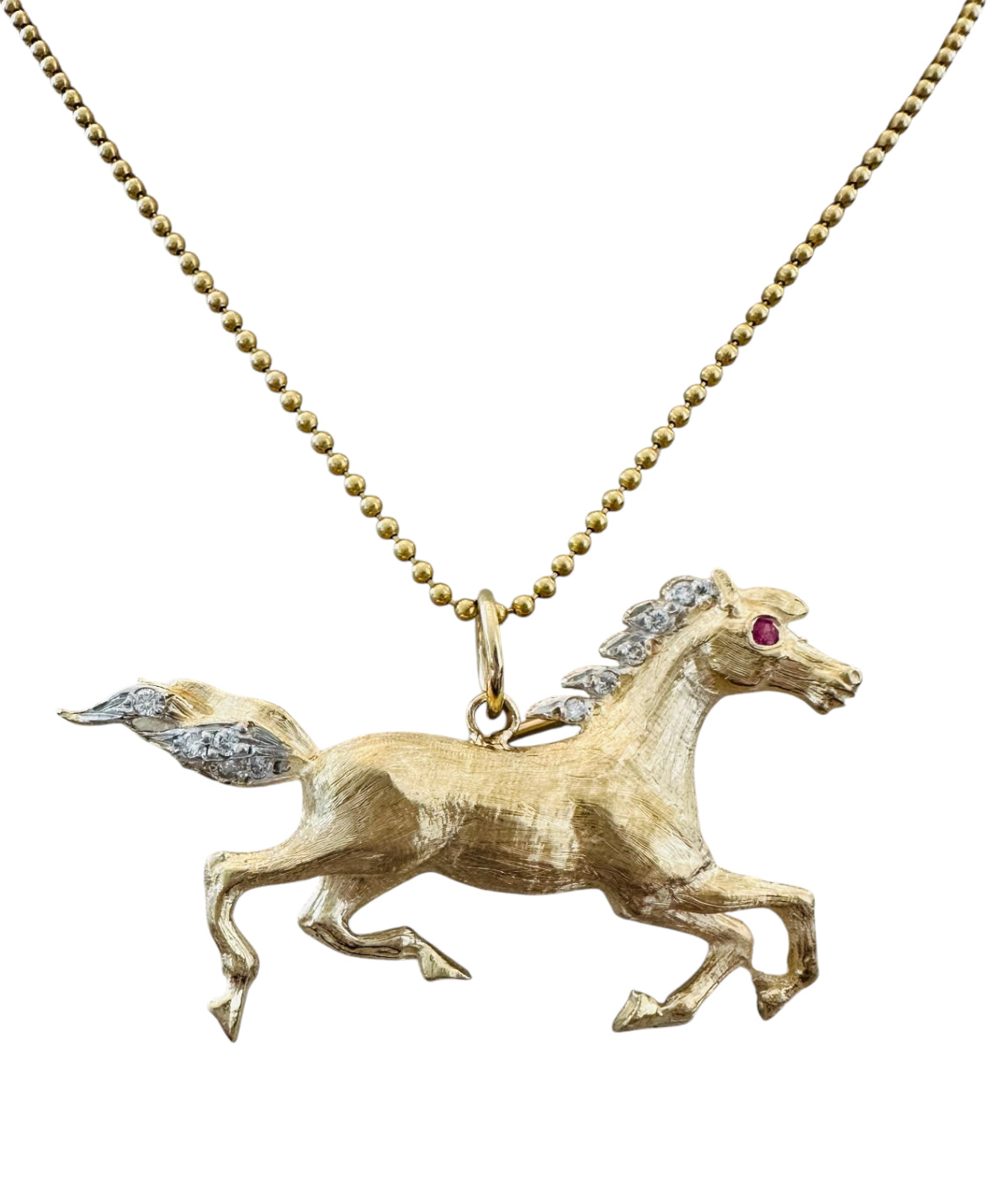 14KT Gold Vintage Diamond & Ruby Horse Charm/Pin
