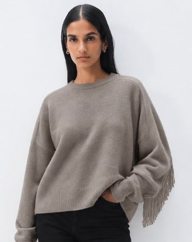 White + Warren Cashmere Blend Luxe Fringe Crew