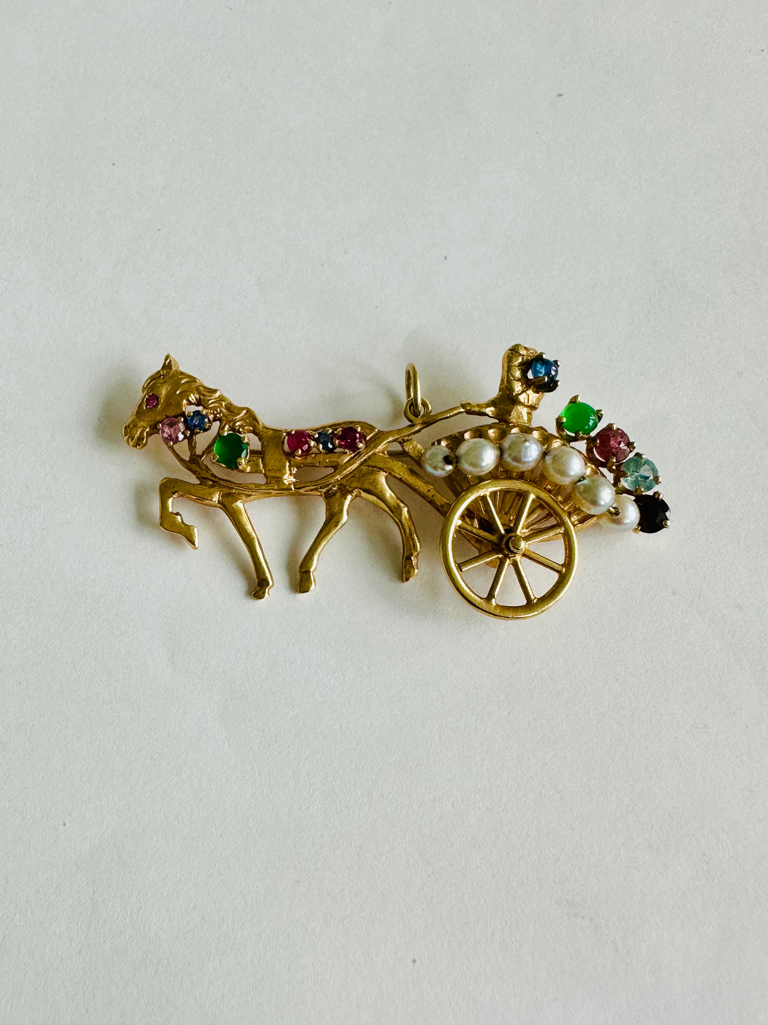 Multicolor Sapphire & Pearl Carriage Charm/Pin