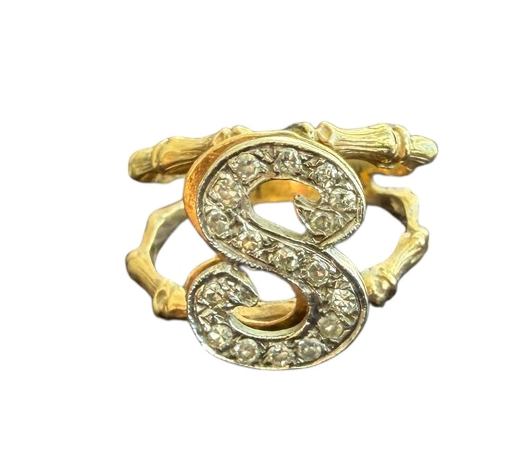 Vintage 14KT Diamond Initial S Ring