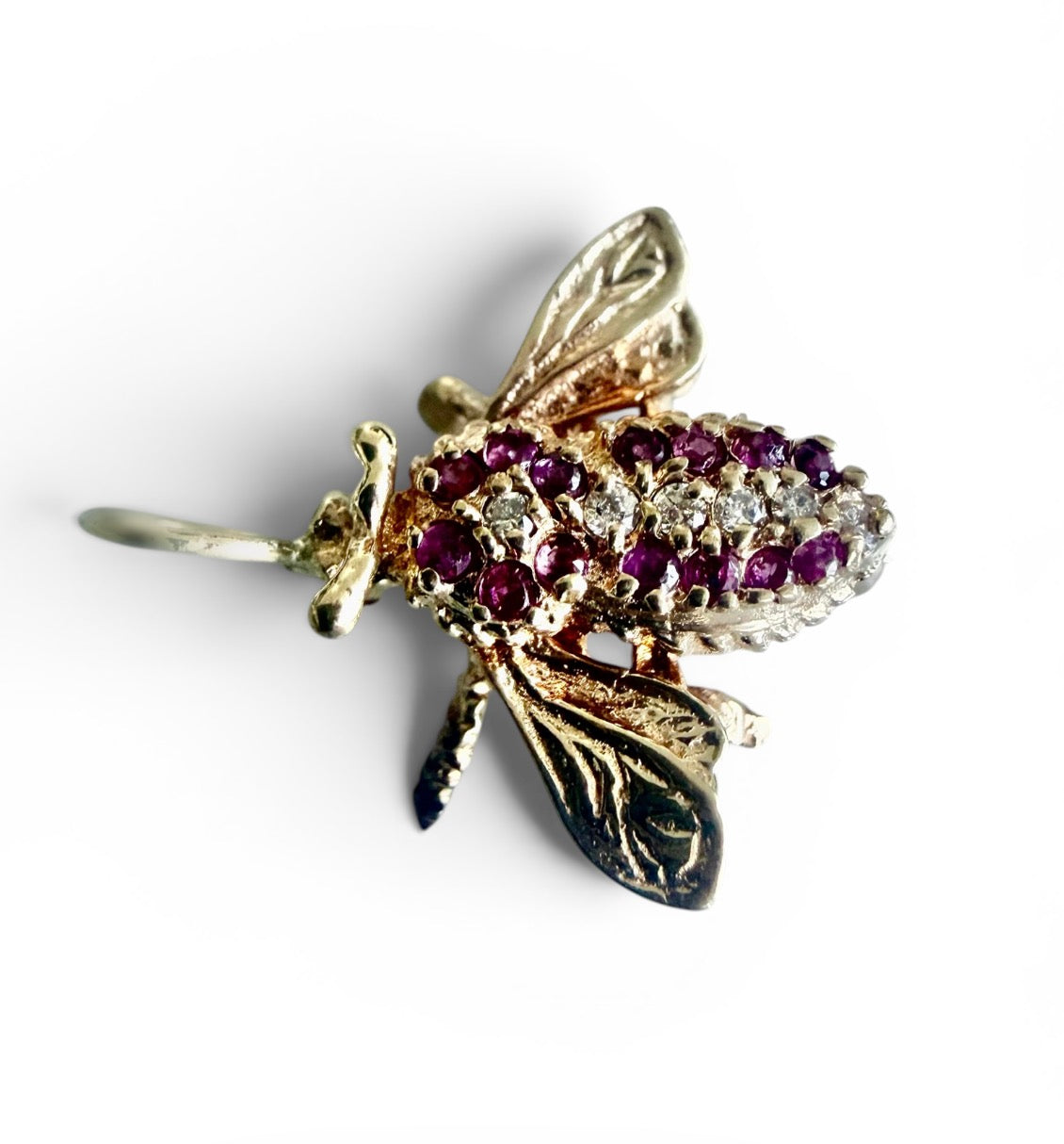 Vintage 14KT Gold Ruby & Diamond Bee Charm/Pin