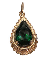 Vintage 14KT Gold and Emerald Teardrop Locket Charm