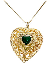 14KT Gold Vintage Emerald Heart Locket.