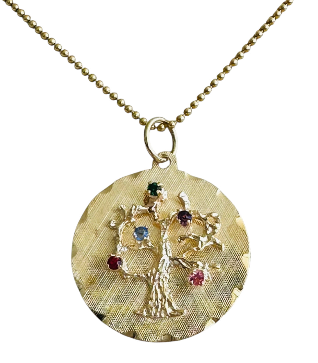 14KT Gold Vintage Multicolor Sapphire Tree of Life Charm