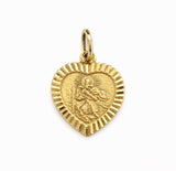 14K Gold Saint Christopher Heart Charm