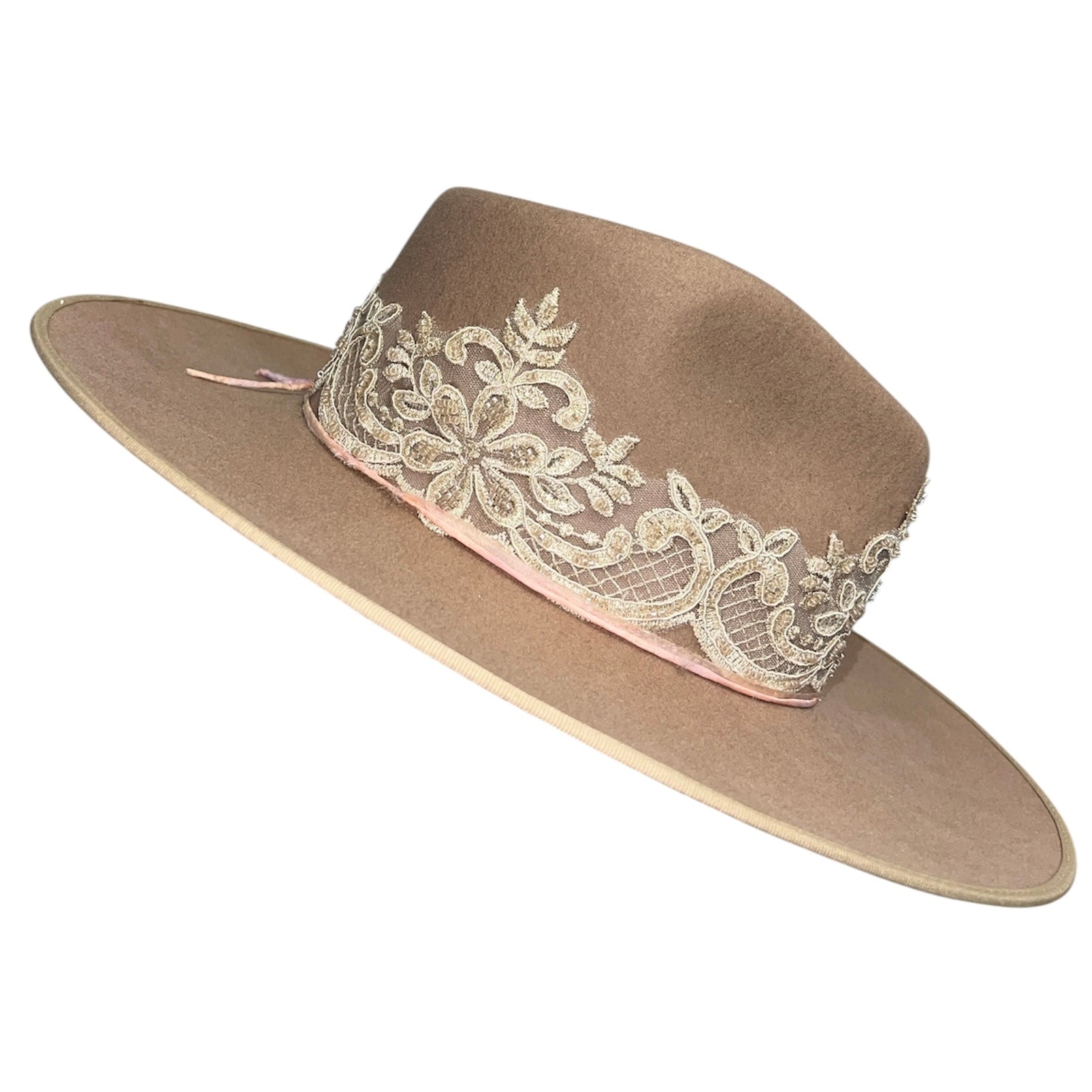 Fab Finds By Sarah Rancher Hat in Dark Beige/Beaded Lace