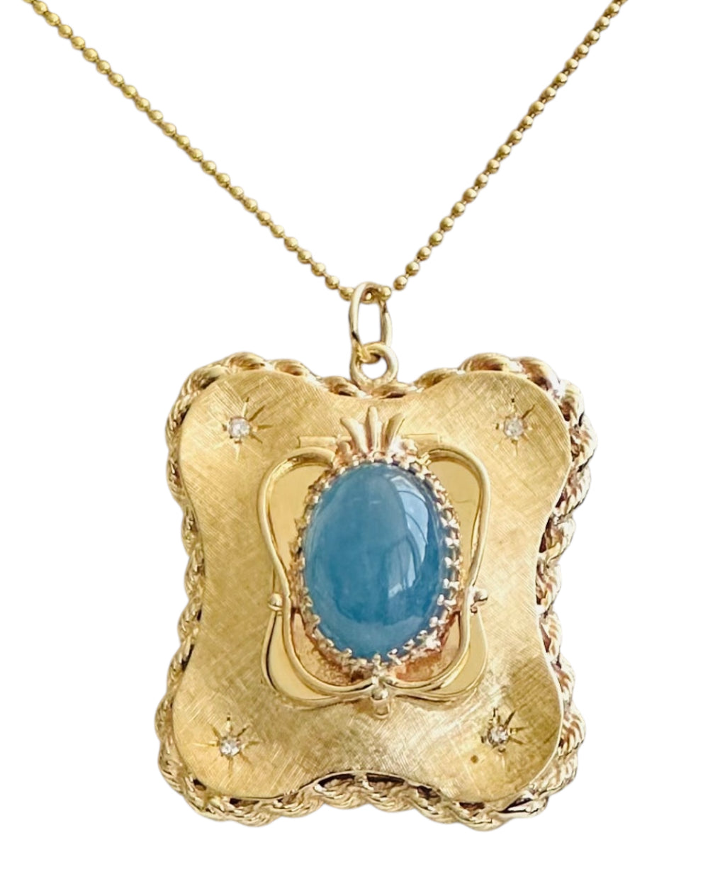 Vintage 14KT Gold, Aquamarine & Diamond Locket