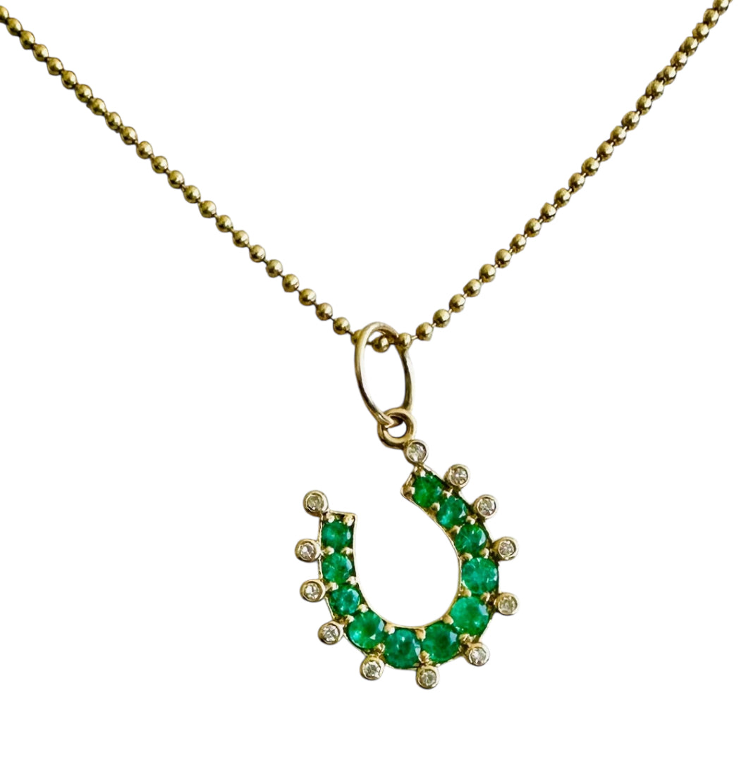 S.Row Designs Emerald & Diamond Horseshoe Charm
