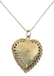 14KT Gold Vintage Heart Locket with Diamond Charm.
