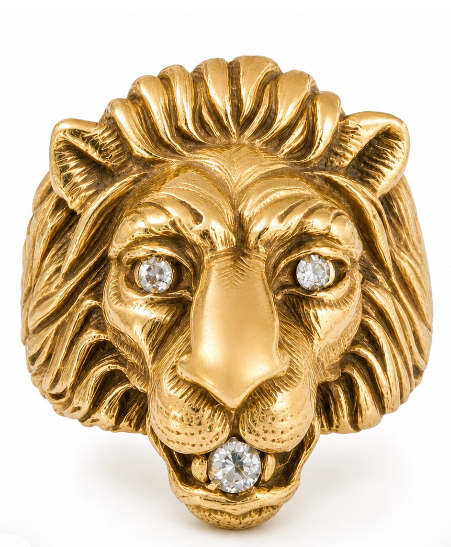 Vintage 14KT Gold & Diamond Lion Ring