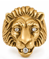 Vintage 14KT Gold & Diamond Lion Ring
