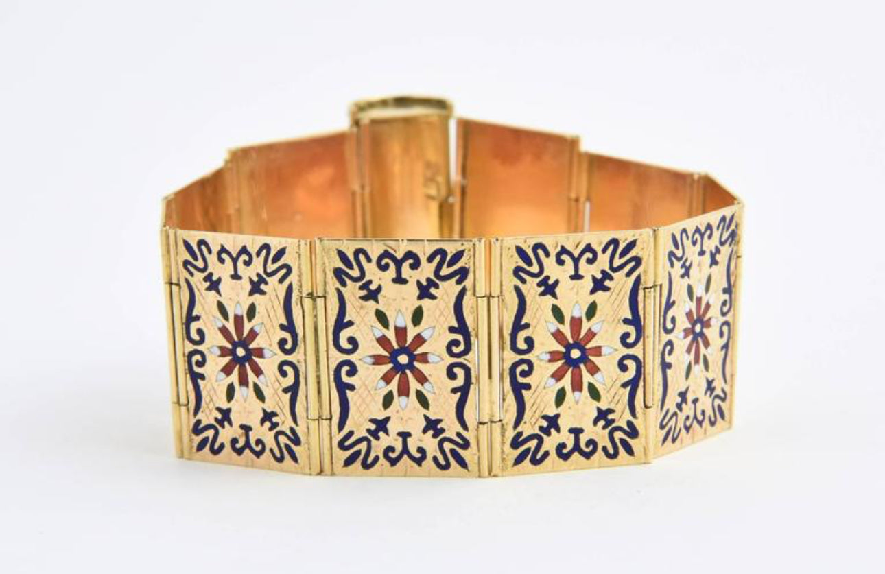 Vintage Victorian Souvenir Book Bracelet with Enamel Detailing