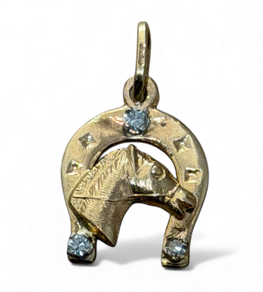 Vintage 14KT Horse in a Horseshoe Charm with Diamonds