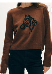 White + Warren Cashmere Blend Horse Embroidered Crew