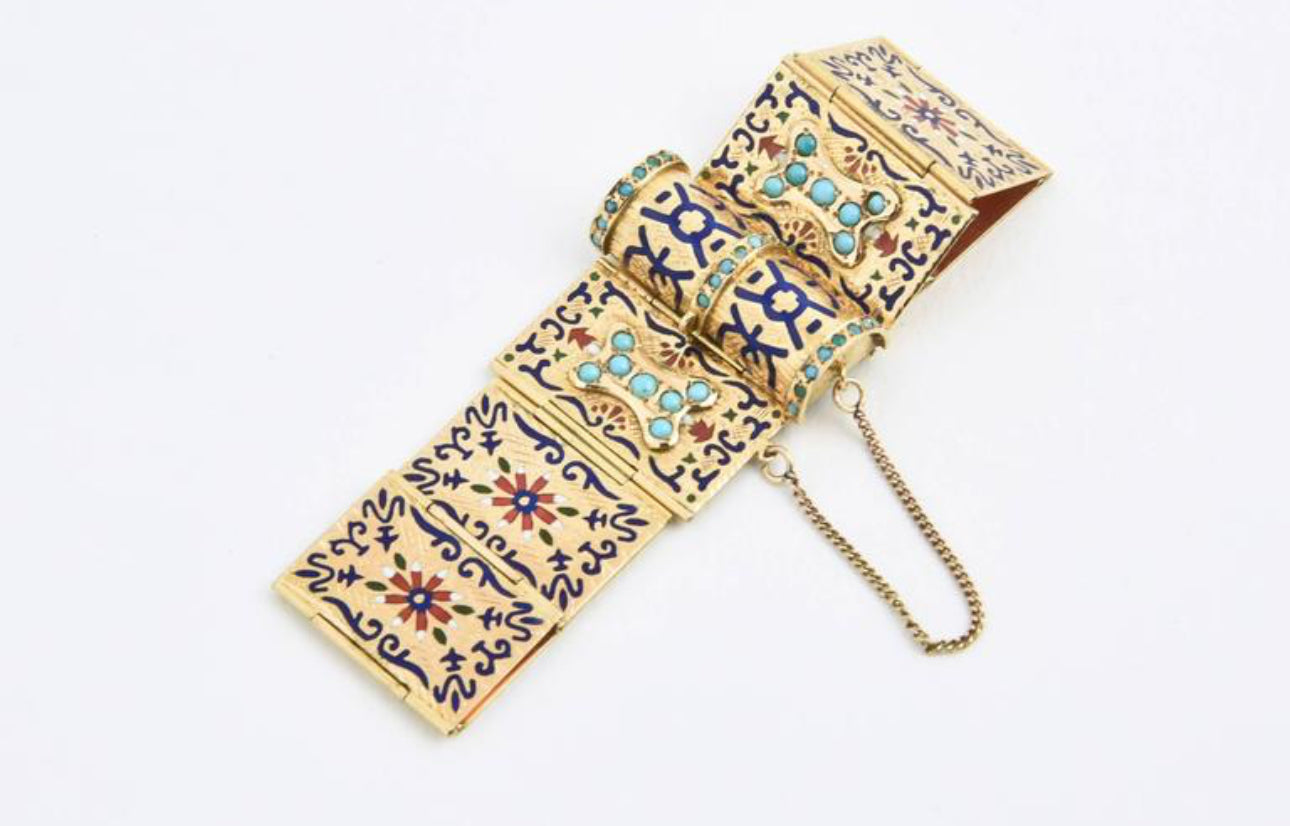 Vintage Victorian Souvenir Book Bracelet with Enamel Detailing