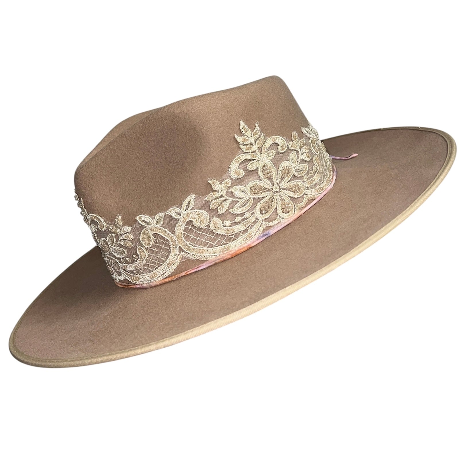 Fab Finds By Sarah Rancher Hat in Dark Beige/Beaded Lace
