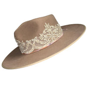 Fab Finds By Sarah Rancher Hat in Dark Beige/Beaded Lace