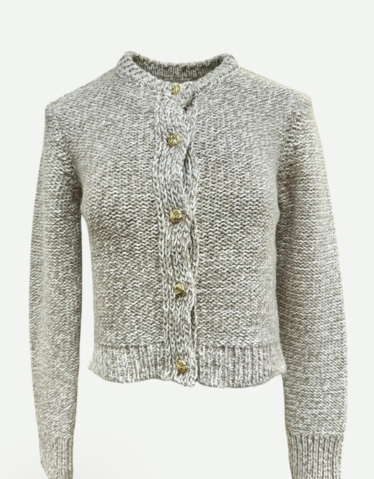 White + Warren Recyled Marl Gold Button Cardigan