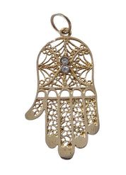 Vintage 14KT Gold & Diamond Hamsa Charm