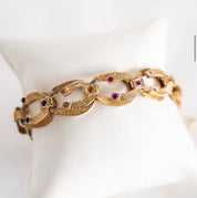 Vintage 14K yellow gold sapphire horseshoe link bracelet