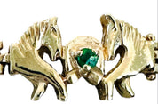 14KT Gold Vintage Emerald Horse Bracelet with Lucky Horseshoes