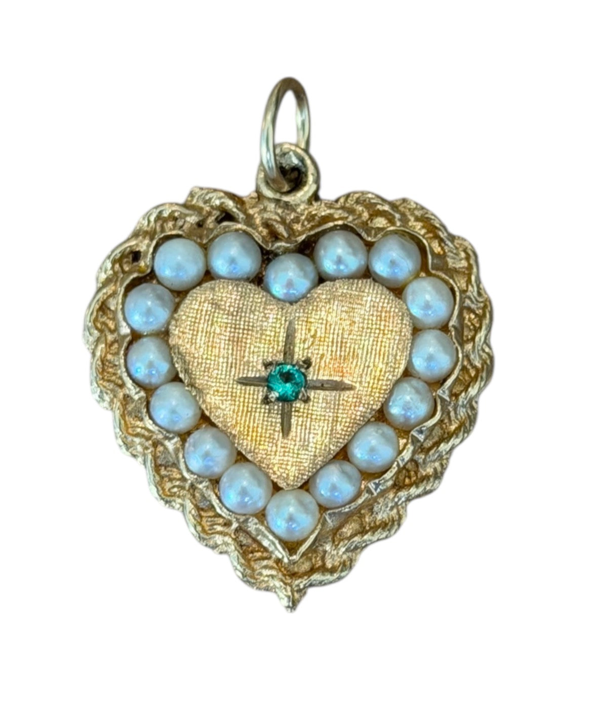 Vintage 14KT Pearl & Emerald Heart