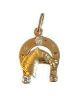 Vintage 14KT Gold & Diamond Horse in a Horseshoe Charm