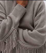 White + Warren Cashmere Blend Luxe Fringe Crew