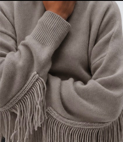 White + Warren Cashmere Blend Luxe Fringe Crew