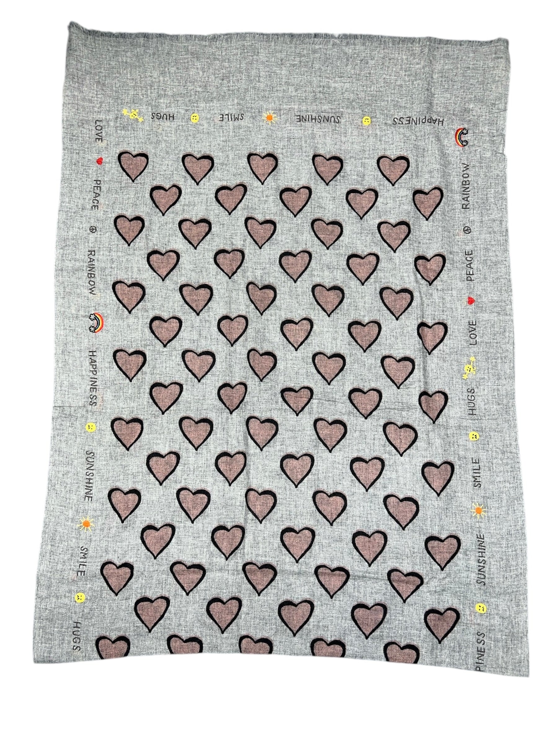 Love/Peace/Happiness Scarf with Hearts