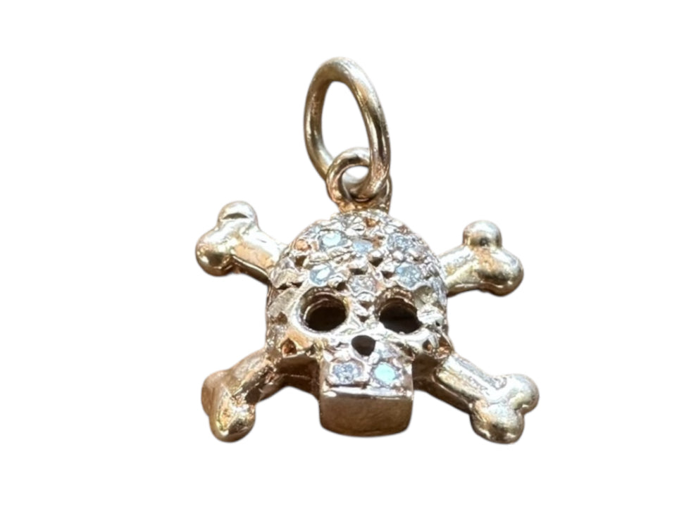 Vintage 14KT Rose Gold Diamond Skull Charm