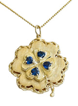 14KT gold and blue sapphire clover locket charm