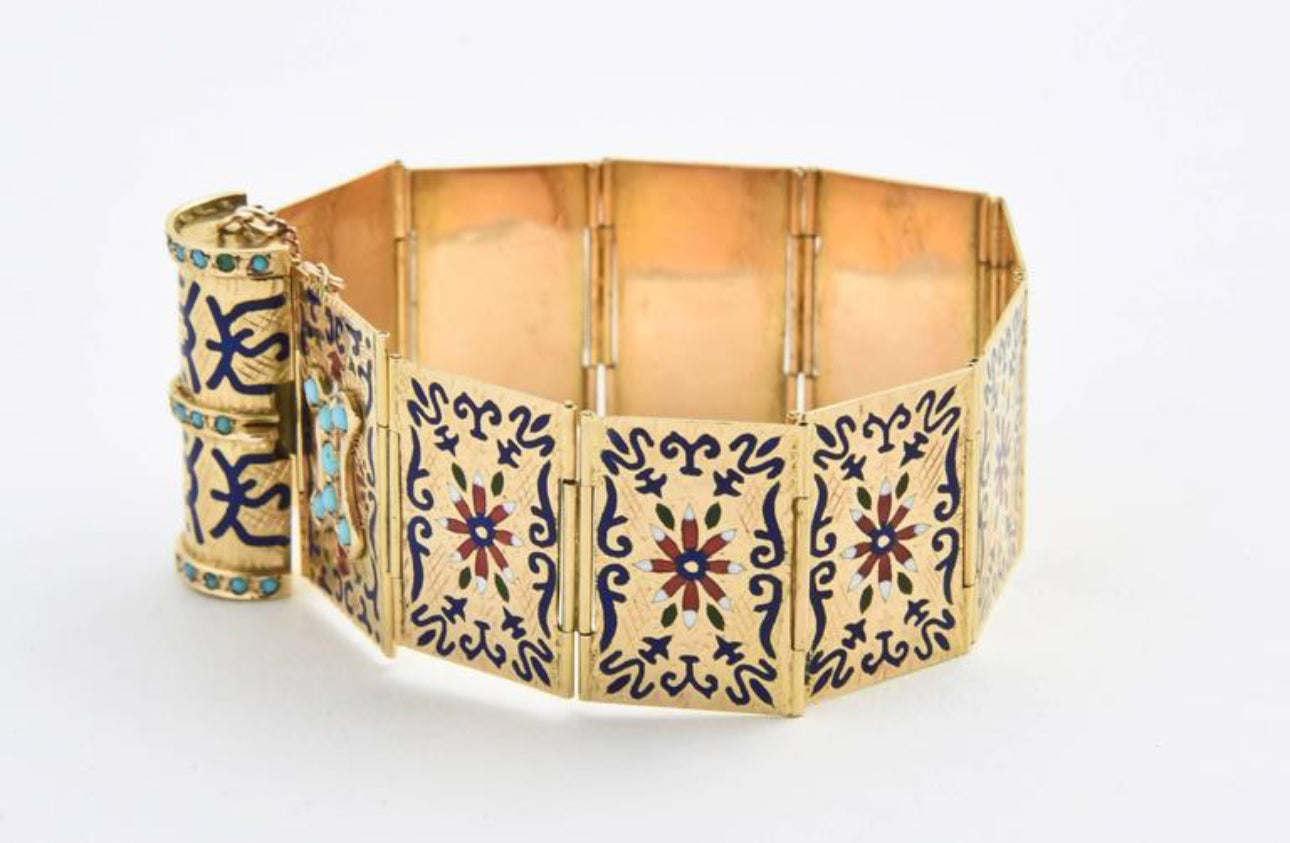 Vintage Victorian Souvenir Book Bracelet with Enamel Detailing