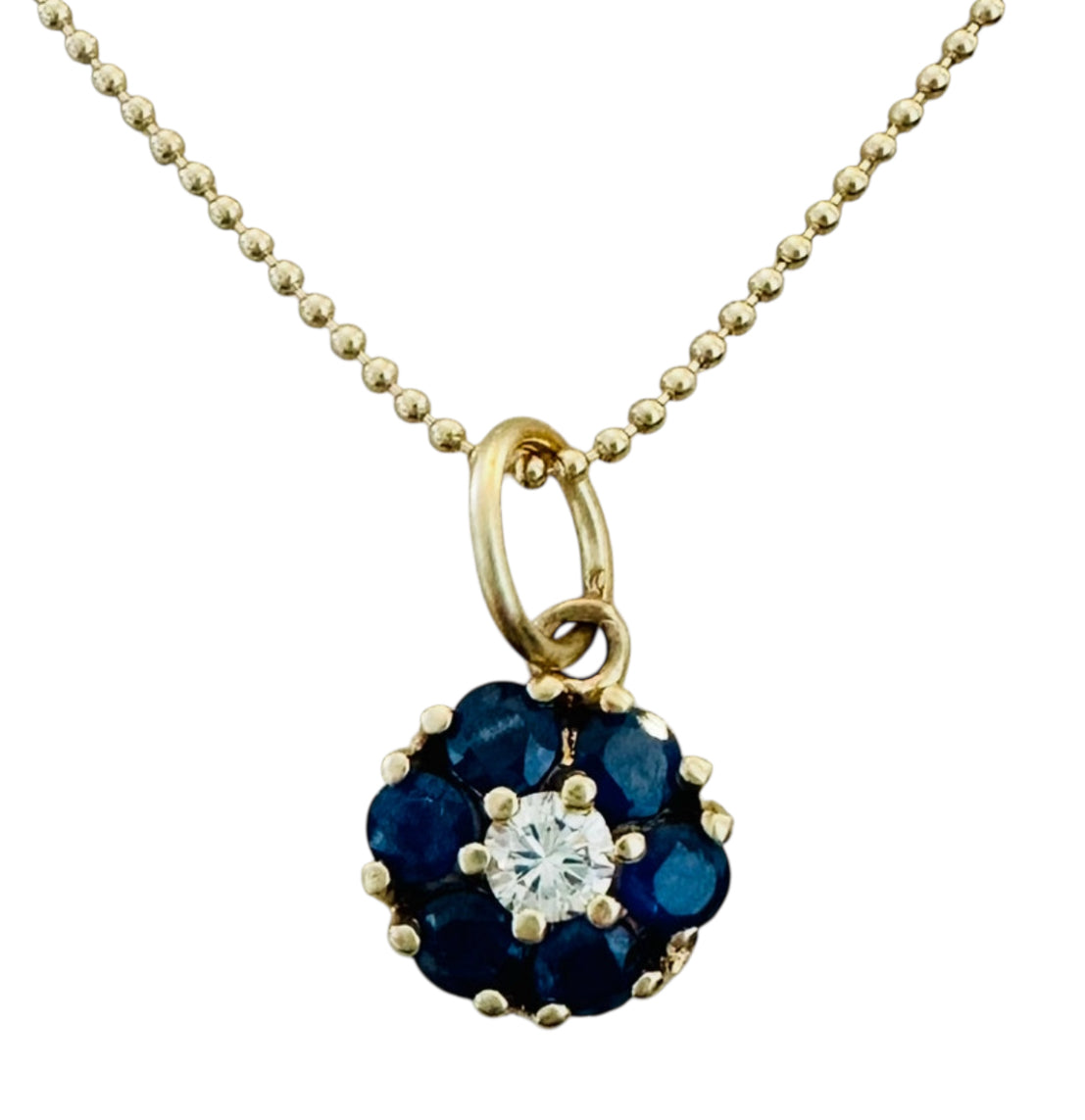 14KT Gold Vintage Sapphire & Diamond Flower Charm
