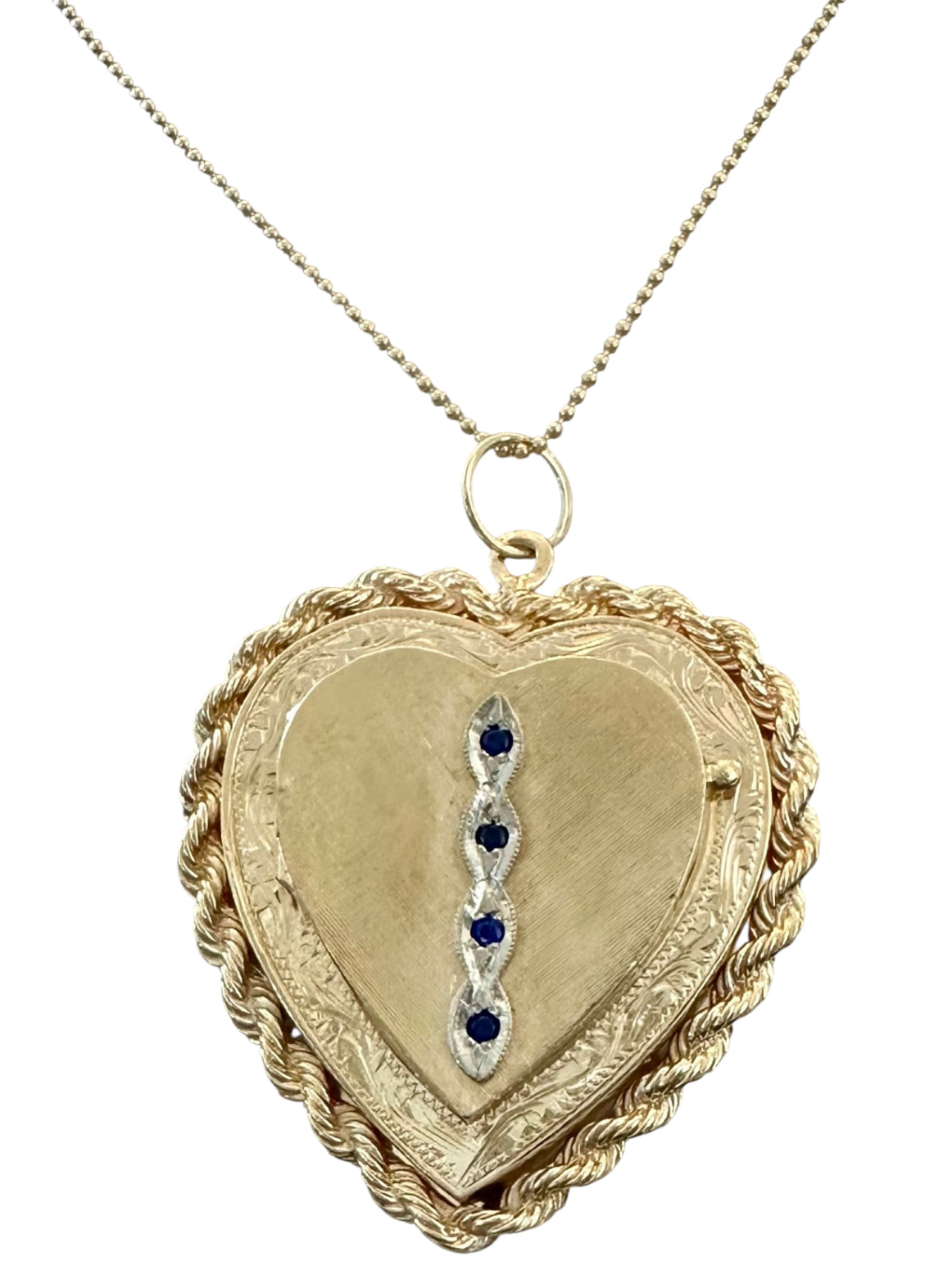 14KT Gold Vintage Sapphire Heart Locket Charm