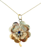 14KT Gold Vintage Pearl and Sapphire Clover Charm