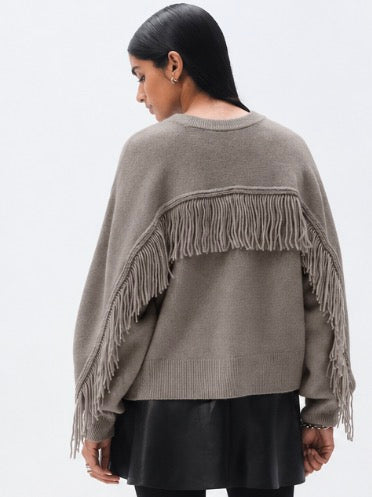 White + Warren Cashmere Blend Luxe Fringe Crew