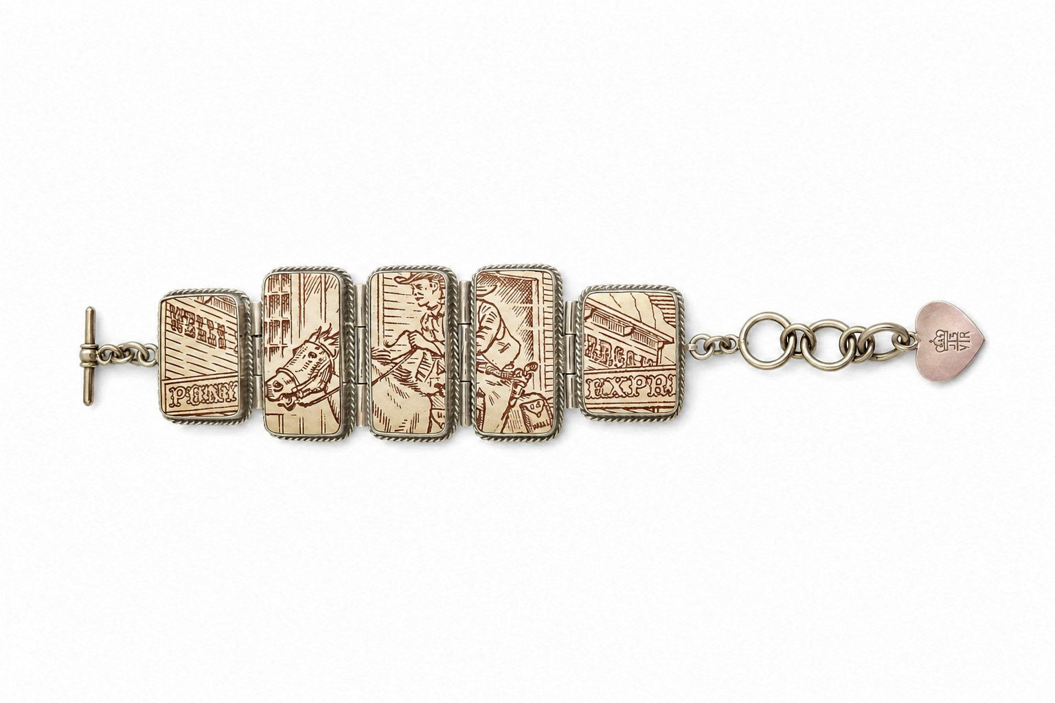 Vintage Sterling Silver Pony Express Panel Bracelet