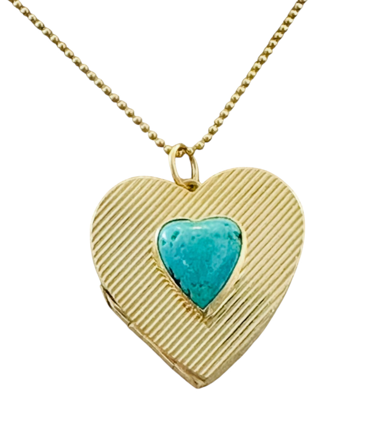 14KT Gold Vintage Turquoise Heart Locket Charm.