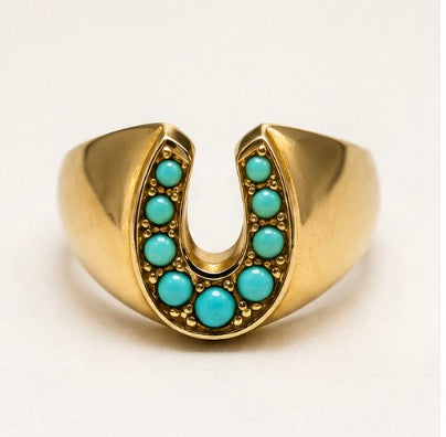 14KT Gold Turquoise Horseshoe Ring