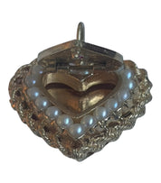 Antique Victorian 14KT Gold Pearl & Ruby Heart Locket charm
