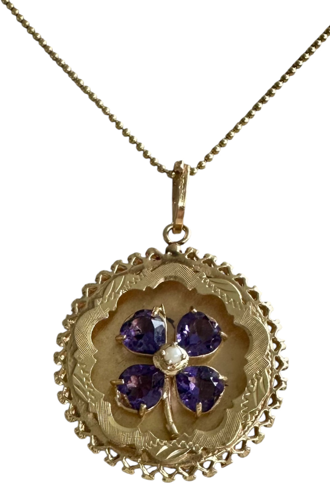 S.Row Designs Amethyst, Pearl 14KT Gold Charm
