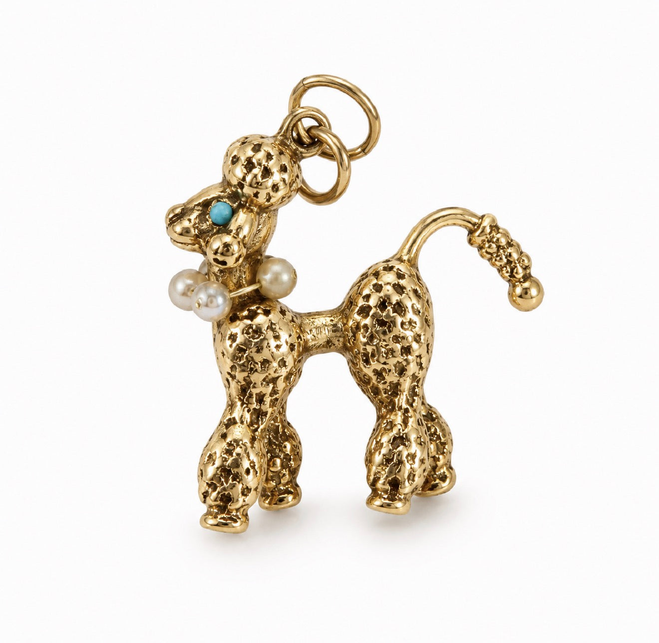 Vintage 14KT Gold Turquoise, Pearl & Gold Poodle Charm