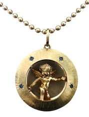 14KT Gold Vintage Angel Charm with Sapphires
