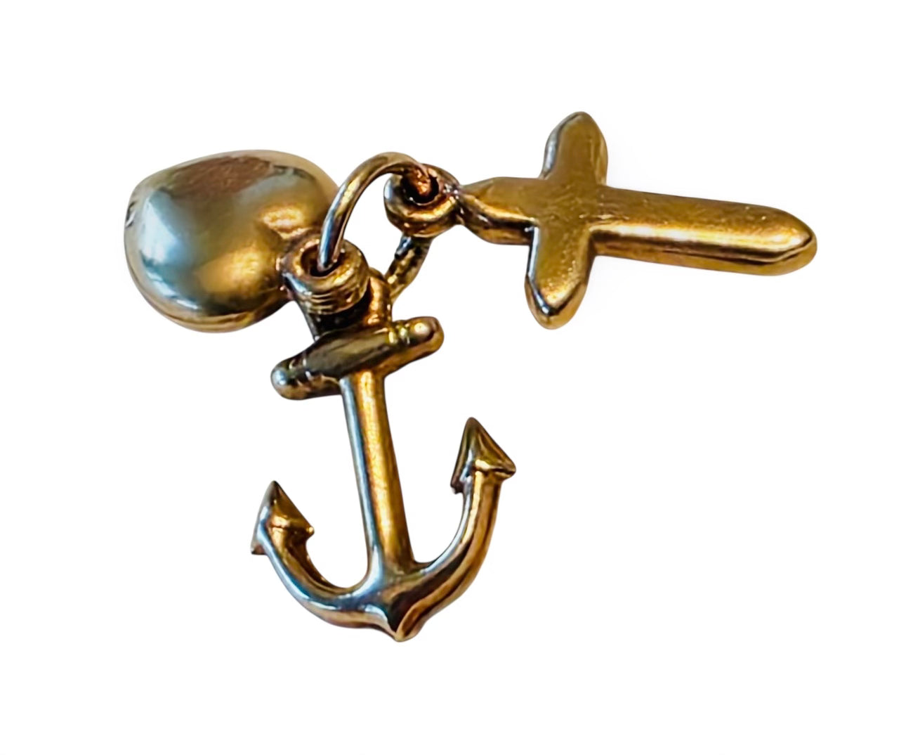 Vintage 14KT Gold Heart, Cross and Anchor Charm