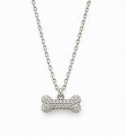 14K White Gold Diamond Dog Bone Necklace – 16”
